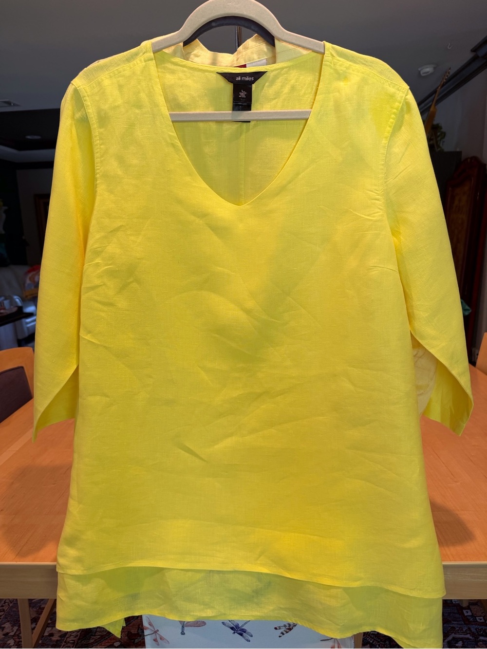 Ali Miles Bright Yellow V-Neck Linen Tunic